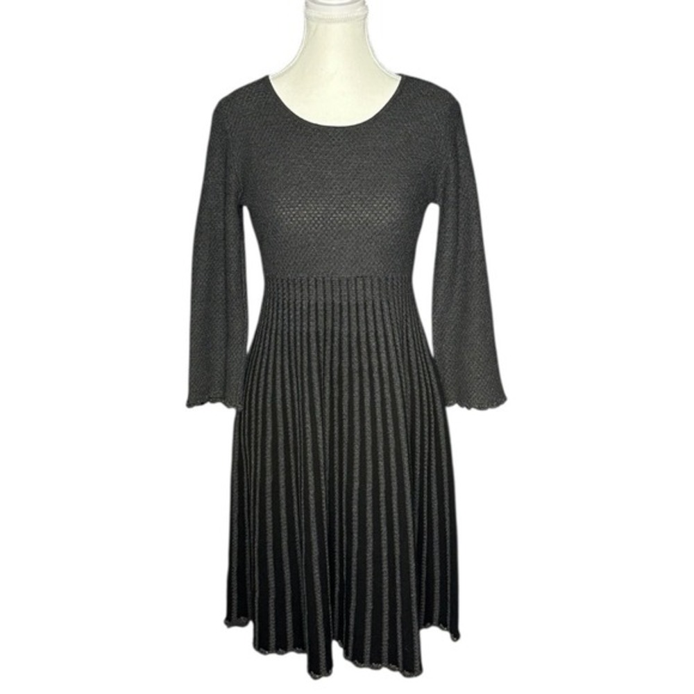 Calvin‎ Klein Women's Grey Textured Knit Pleated Fit Flare Dress Size Small